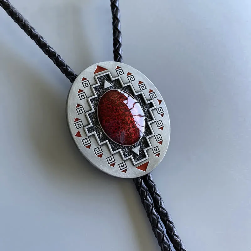 Vintage Ruby Western Indian Totem Bolo Tie