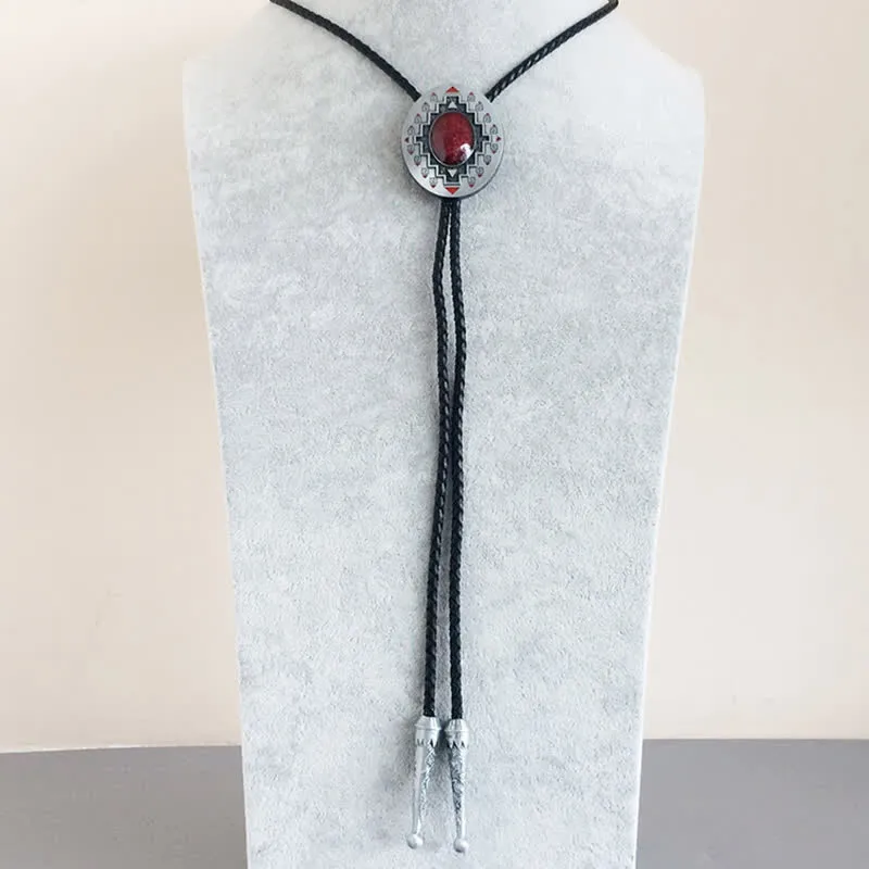 Vintage Ruby Western Indian Totem Bolo Tie