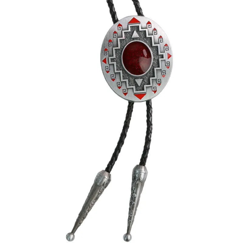 Vintage Ruby Western Indian Totem Bolo Tie