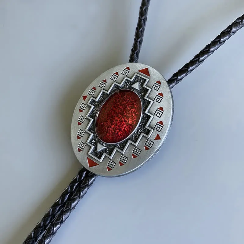 Vintage Ruby Western Indian Totem Bolo Tie