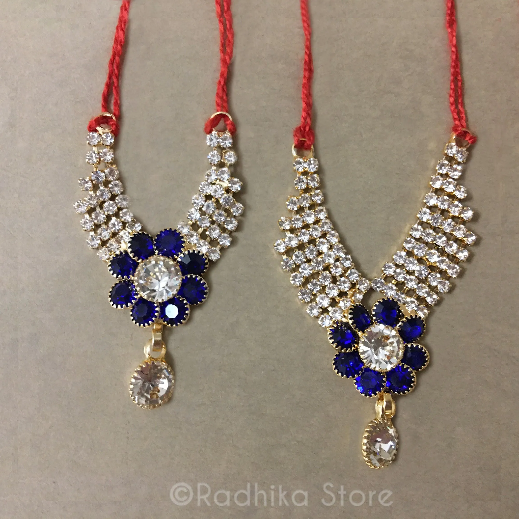 Vrindavan Flower - Rhinestone Necklace - Blue Sapphire or Emerald or Ruby