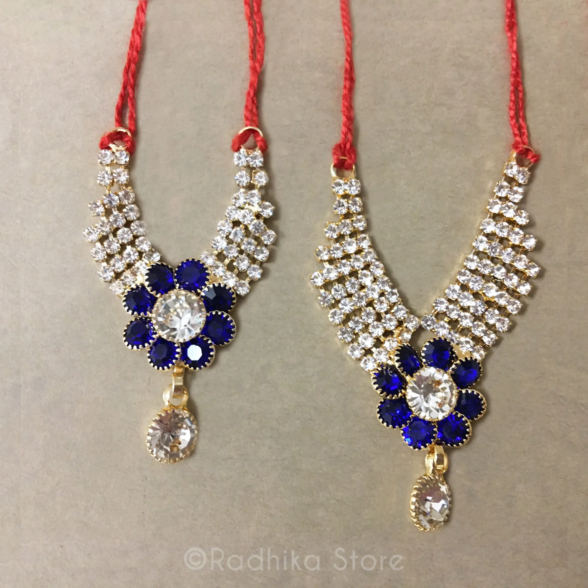 Vrindavan Flower - Rhinestone Necklace - Blue Sapphire or Emerald or Ruby