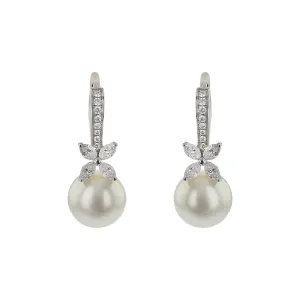 White South Sea Pearl and Diamond Drop Earrings