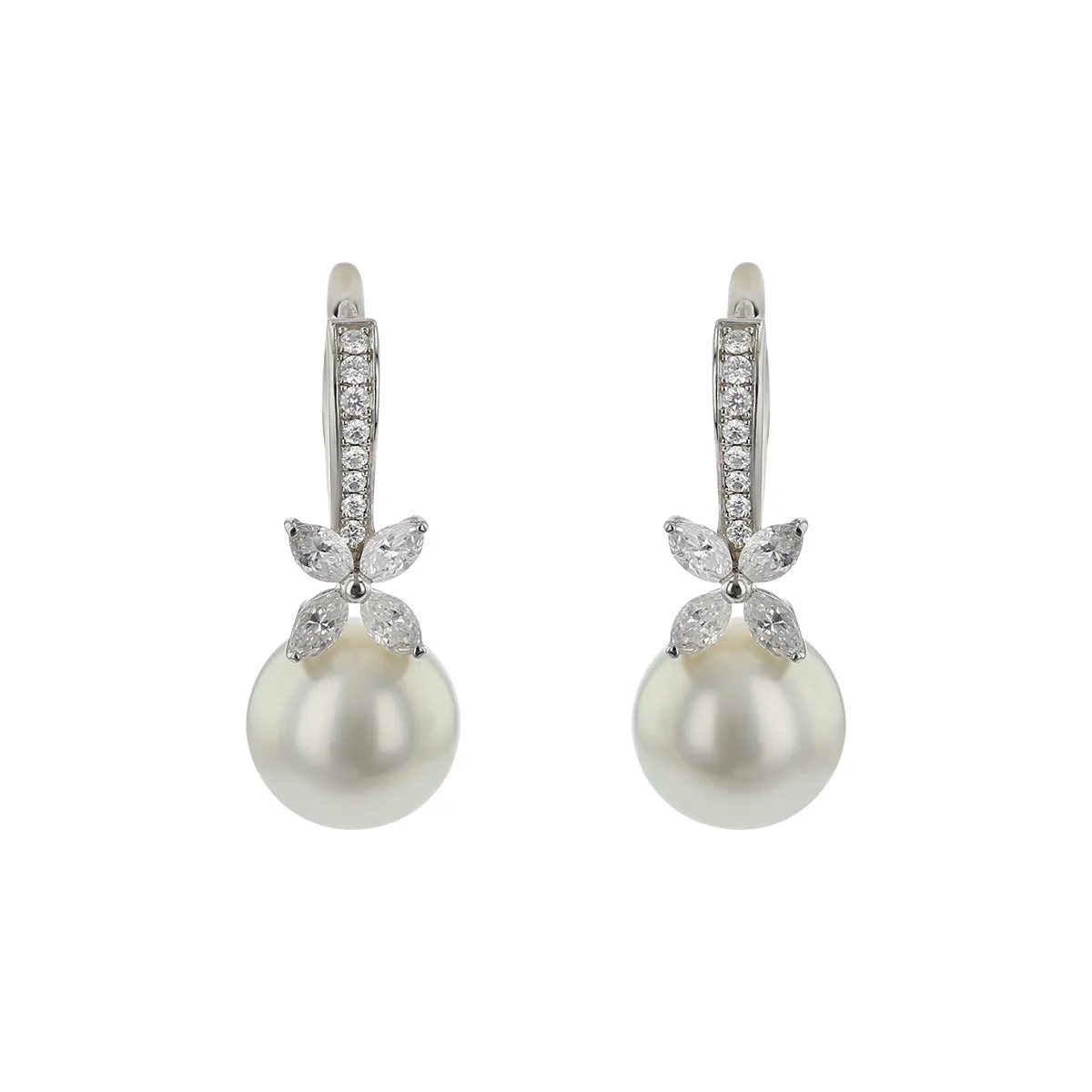 White South Sea Pearl and Diamond Drop Earrings