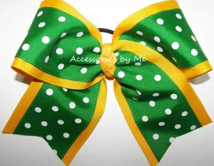 Yellow Gold Green Polka Dot Cheer Bow